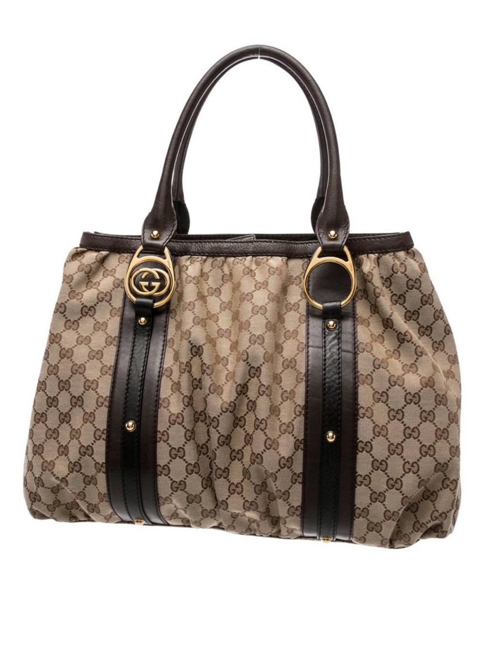Gucci Beige GG Canvas Tote with Dark Brown Leather Trim - Picture 1 of 6